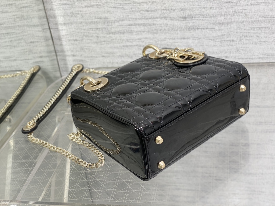 Mini Lady Dior Bag Black Patent Cannage Calfskin